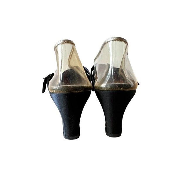 Vintage 60s Herbert Levine Mod Black Satin Clear‎ Vinyl Pumps, Size 7.5 AA - Picture 8 of 14